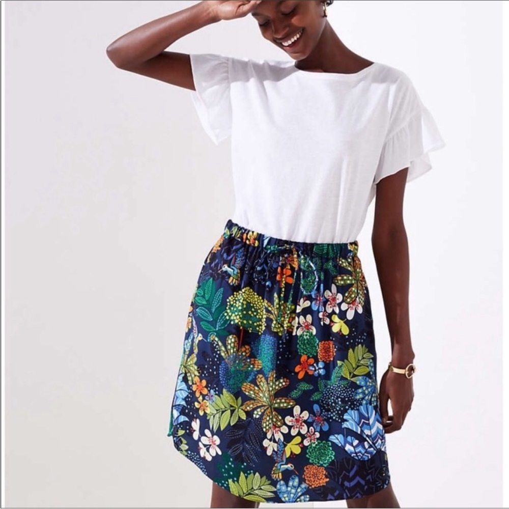 LOFT Tropicalia Print Tie Waist Pocket Skirt size: Small